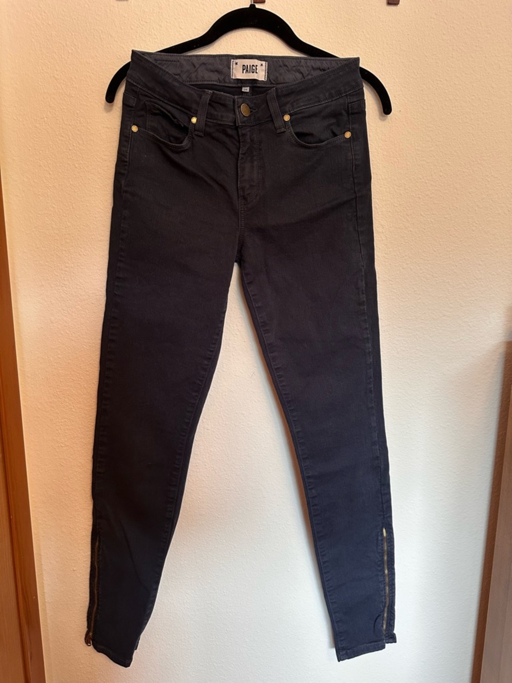 PAIGE Blue Straight Leg Jeans with Ankle Zips